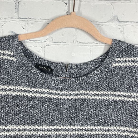 Talbots Sweater Women Size XL Gray Stripe Long Sleeve Winter Pullover - Picture 4 of 13